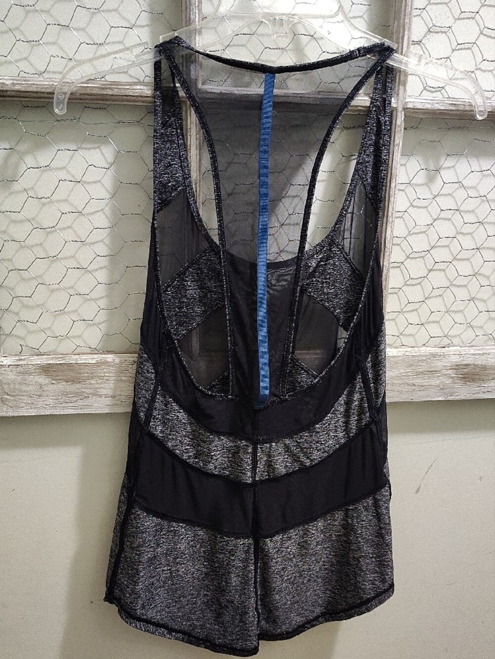 Sheer-Panel Racerback Tank Top - Black/Gray - Picture 2 of 2